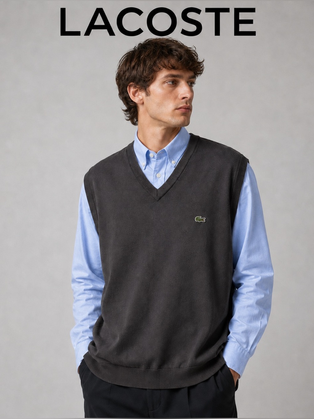 Lacoste Men’s XXL Size 7 Dark Charcoal Grey Cotton Sweater Vest